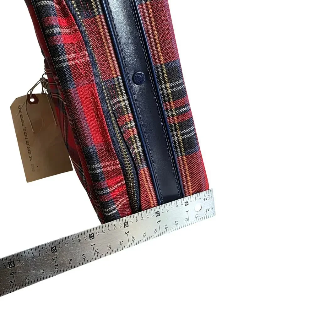 Vintage Red Plaid Travel Suitcase Carry On Luggage Train Case Locking